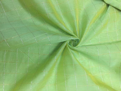 Chanderi LIME GREEN Tissue fabric with Single metallic gold Checks 44'' wide