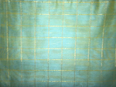 Chanderi SEA GREEN Tissue fabric with Single metallic gold Checks 44'' wide sold by the yard.
