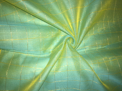 Chanderi SEA GREEN Tissue fabric with Single metallic gold Checks 44'' wide sold by the yard.