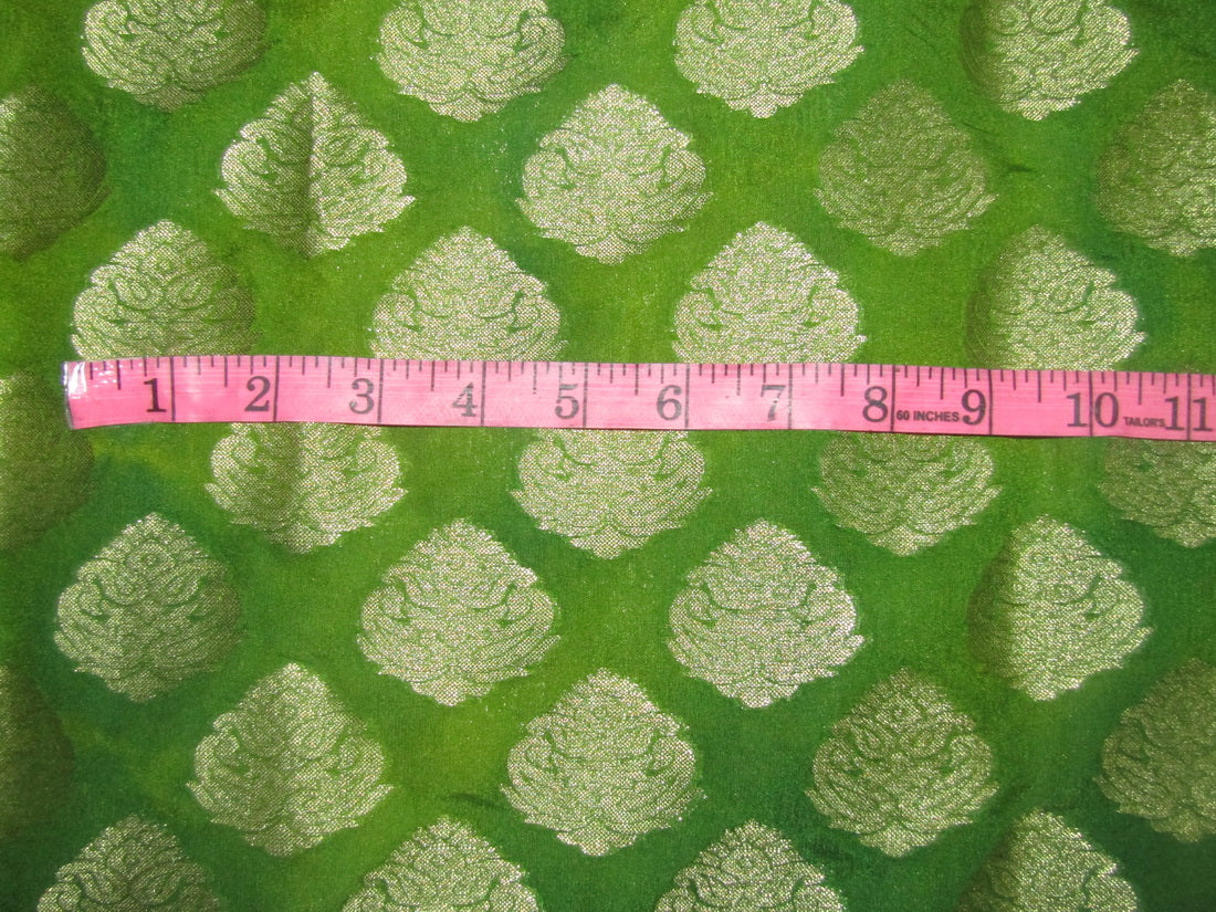Silk Brocade fabric green x metallic gold motif color 44" wide BRO777[3]