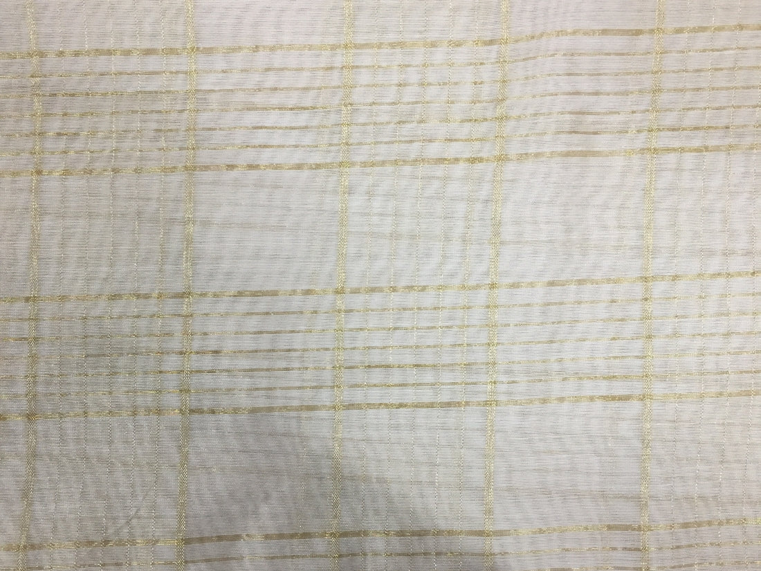 Chanderi tissue fabric off white with metallic gold Checks 44'' wide