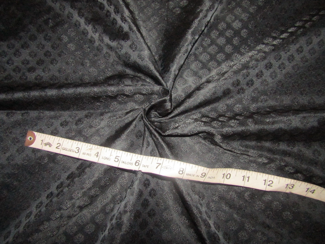 SILK BROCADE FABRIC Jet Black color 44" wide BRO235[4]