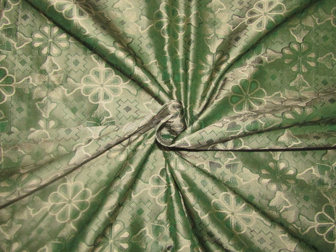 100% PURE Silk Brocade fabric green with gold color 54" wide BRO803[3]