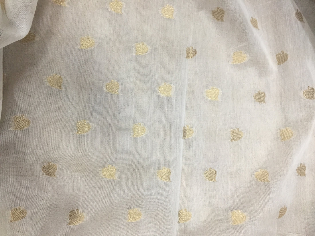 Chanderi silk fabric Leaf print with metallic gold border ~ 44'' wide