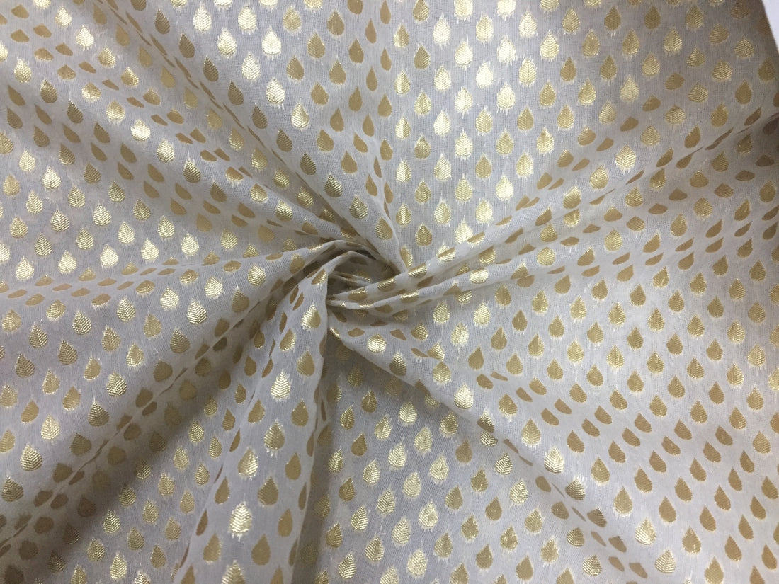 Chanderi silk fabric natural white dyeable with golden droplets 44'' wide
