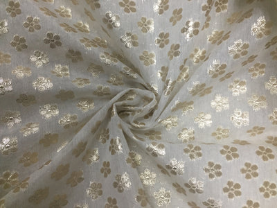 Chanderi silk fabric dyeable natural white with golden motifs 44'' wide