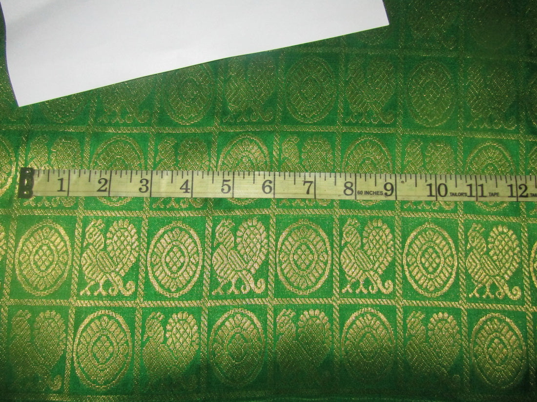 100% Pure Silk Brocade fabric green color 44" wide BRO804[3]