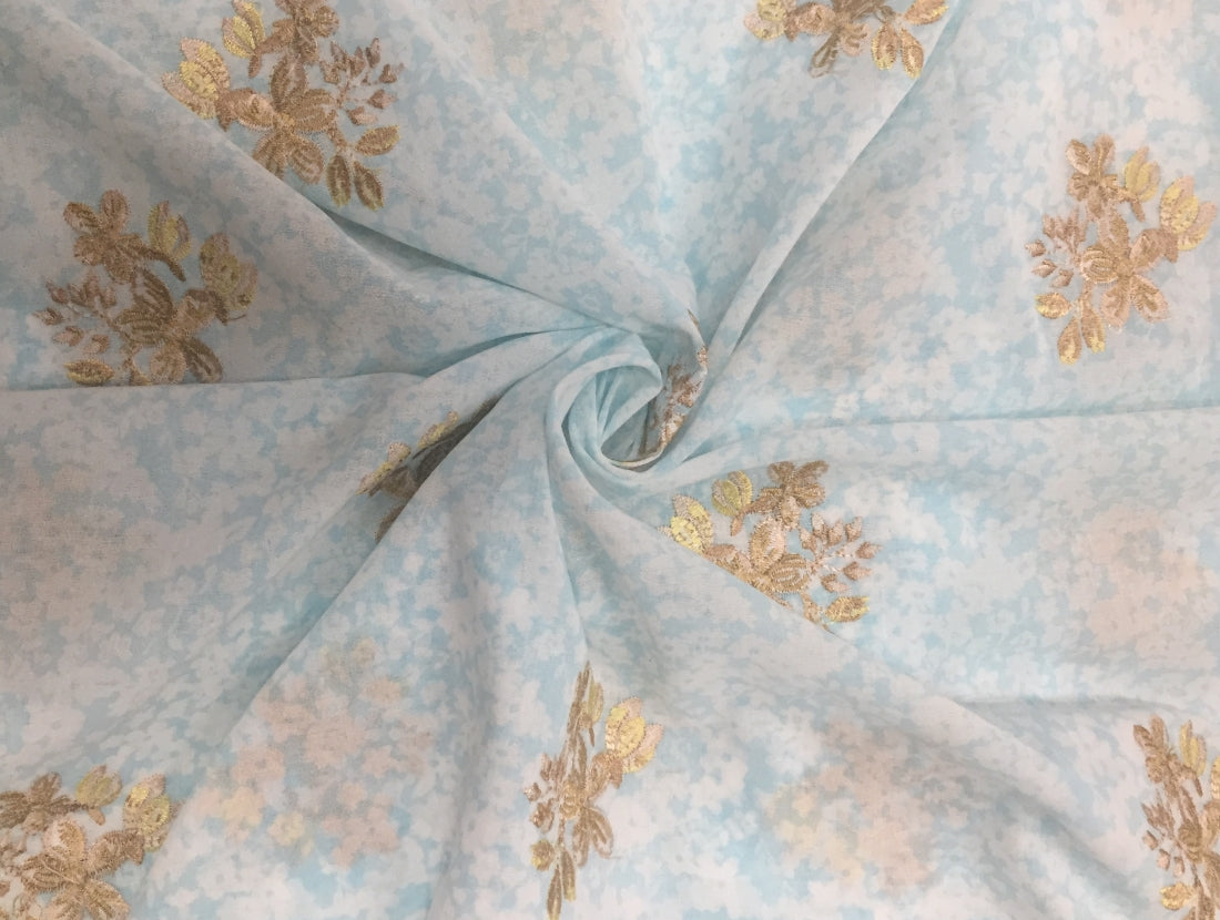 Cotton Voile Fabric with Floral Embroidered motifs ~ 44'' wide by the yard