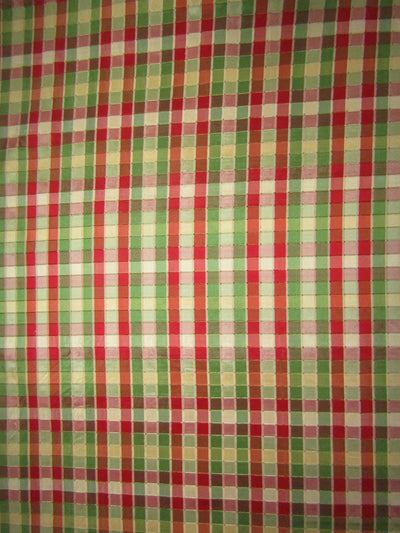 100% PURE SILK DUPIONI FABRIC multi color PLAIDS shades of red green and gold 54" WIDE DUP#C121[1]