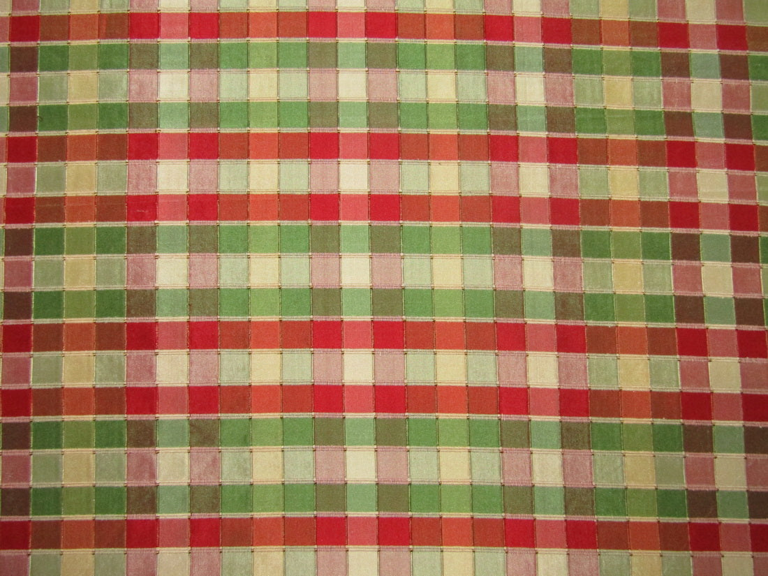 100% PURE SILK DUPIONI FABRIC multi color PLAIDS shades of red green and gold 54" WIDE DUP#C121[1]