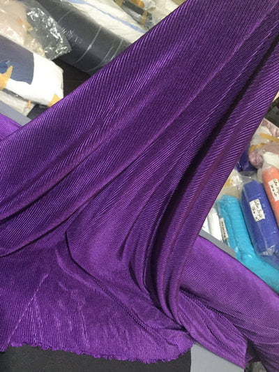 Purple color crushed polyester pleated satin fabric 59''wide