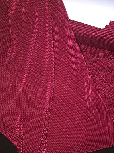 Burgundy color crushed polyester pleated satin fabric 59'' wide.