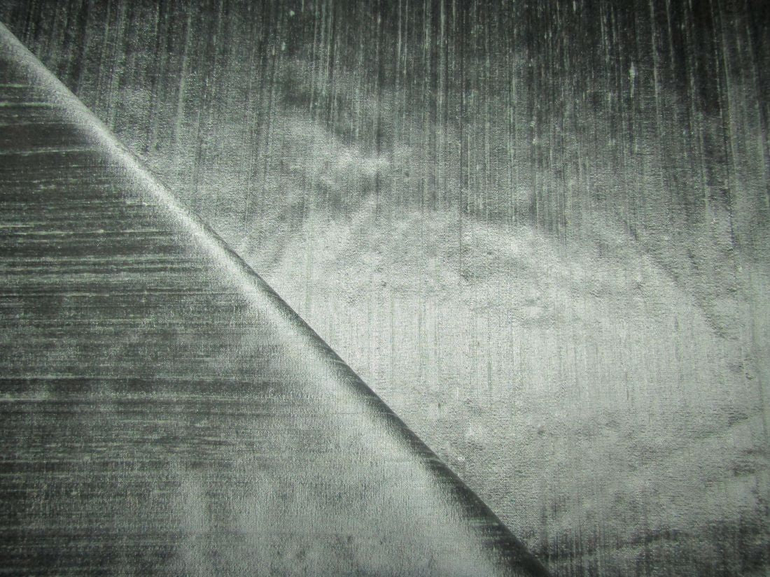 100% PURE SILK DUPIONI FABRIC silver x black 54" wide WITH SLUBS MM28[5]