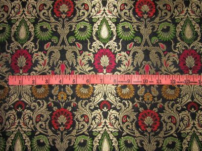 Silk Brocade fabric black red pink yellow and green floral x metallic gold color 44" wide BRO720[4