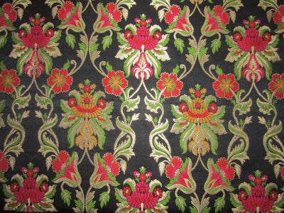 Silk Brocade fabric black red pink and green floral x metallic gold color 36" wide BRO720[3]