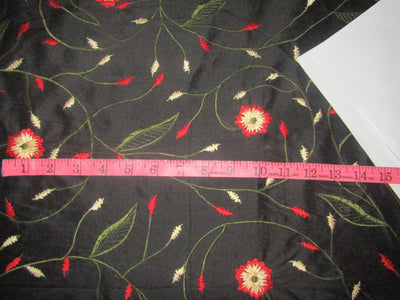 Rich black colour silk dupioni 44&quot; embroidered DUP#E23