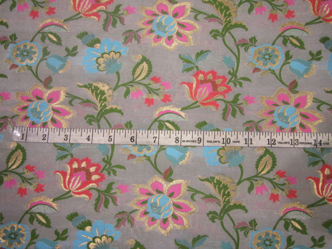 Silk Brocade fabric ice blue pink green x metallic gold color 44" wide BRO722[4]