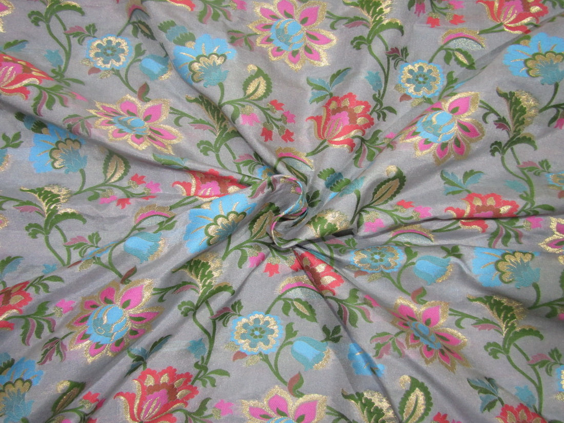 Silk Brocade fabric ice blue pink green x metallic gold color 44" wide BRO722[4]