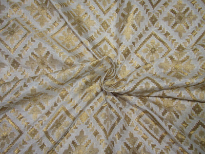 Silk DUPION Brocade fabric IVORY x metallic gold color 44" wide BRO728[1]