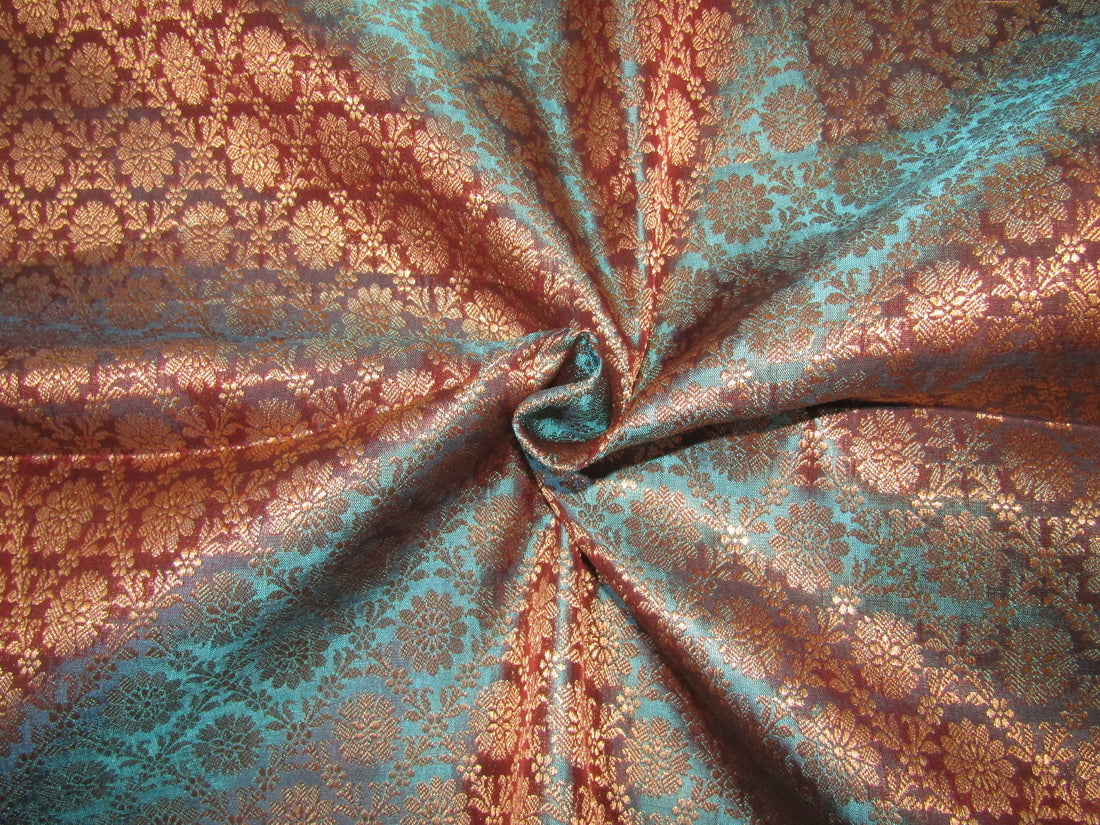 Silk Brocade Fabric Iridescent Metallic Gold & Blue color 44" wide BRO239[5]