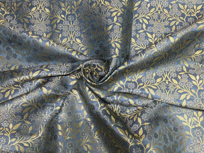 Silk Brocade 44&quot; Blueish Grey x metallic gold