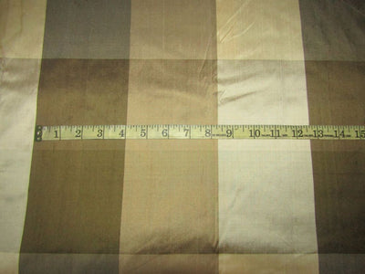 100% PURE SILK DUPIONI FABRIC green gold cream PLAIDS 54" wide DUPC118