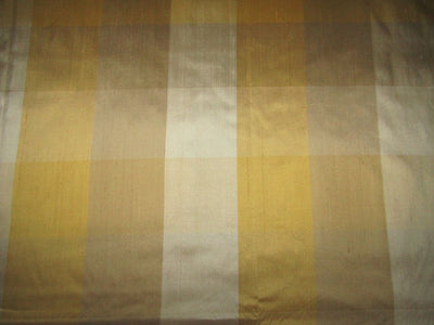 100% PURE SILK DUPIONI  multi color shades of golds & more FABRIC PLAIDS 54" wide DUPC114[2]