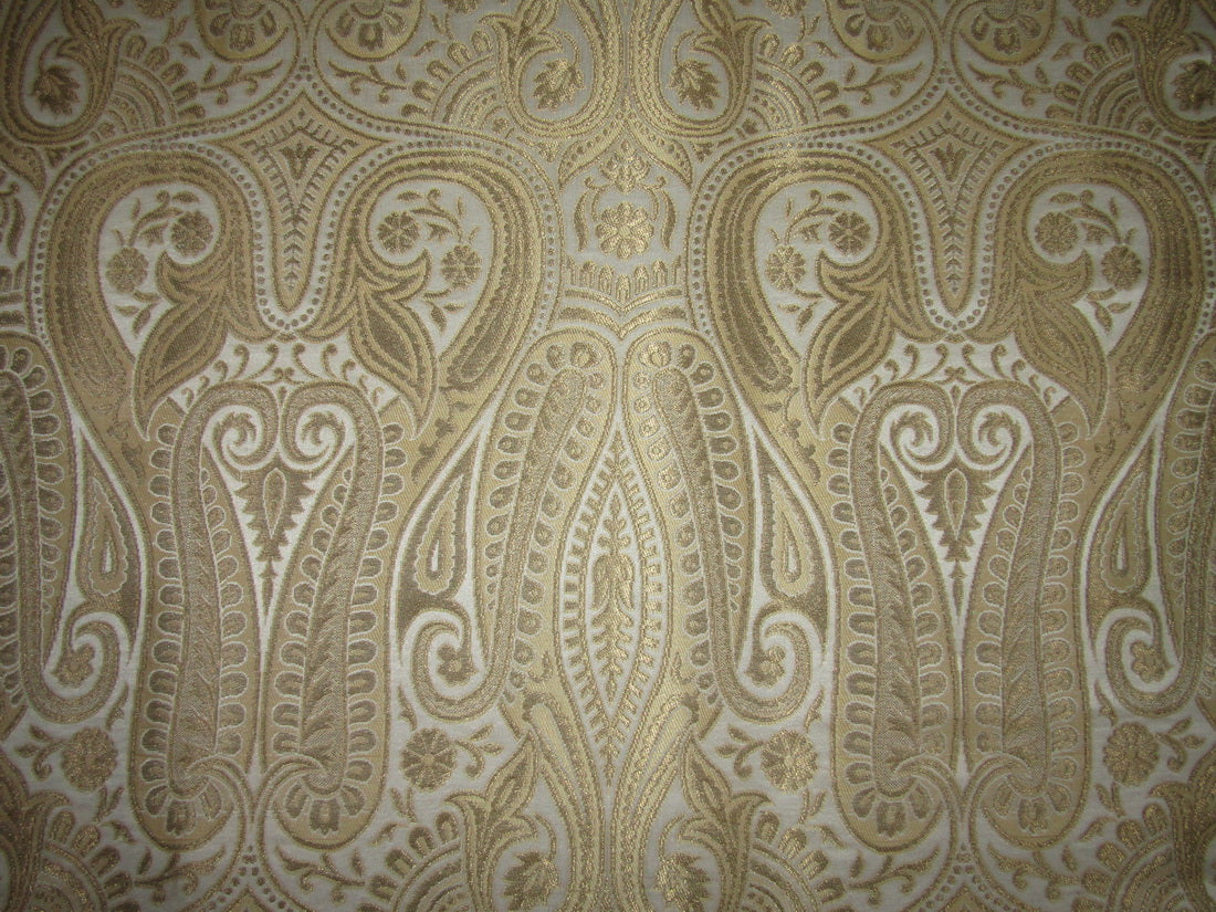 Silk Brocade fabric ivory and metallic gold paisleys color 36" wide BRO729[5]