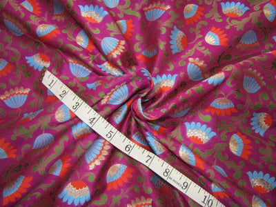 Silk Brocade fabric purple aubergine, blue rusty orange green and metallic gold color 44" wide BRO734[3]