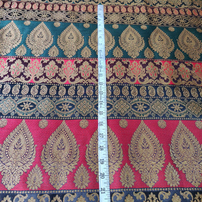 Brocade jacquard Fabric pink,navy,aubergine,green &amp;metallic gold