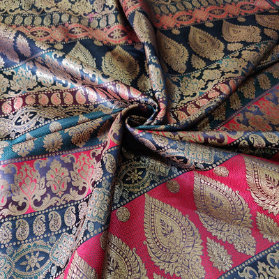 Brocade jacquard Fabric pink,navy,aubergine,green &amp;metallic gold