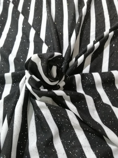 Polyester lycra knitted striped fabric with shimmer black and white