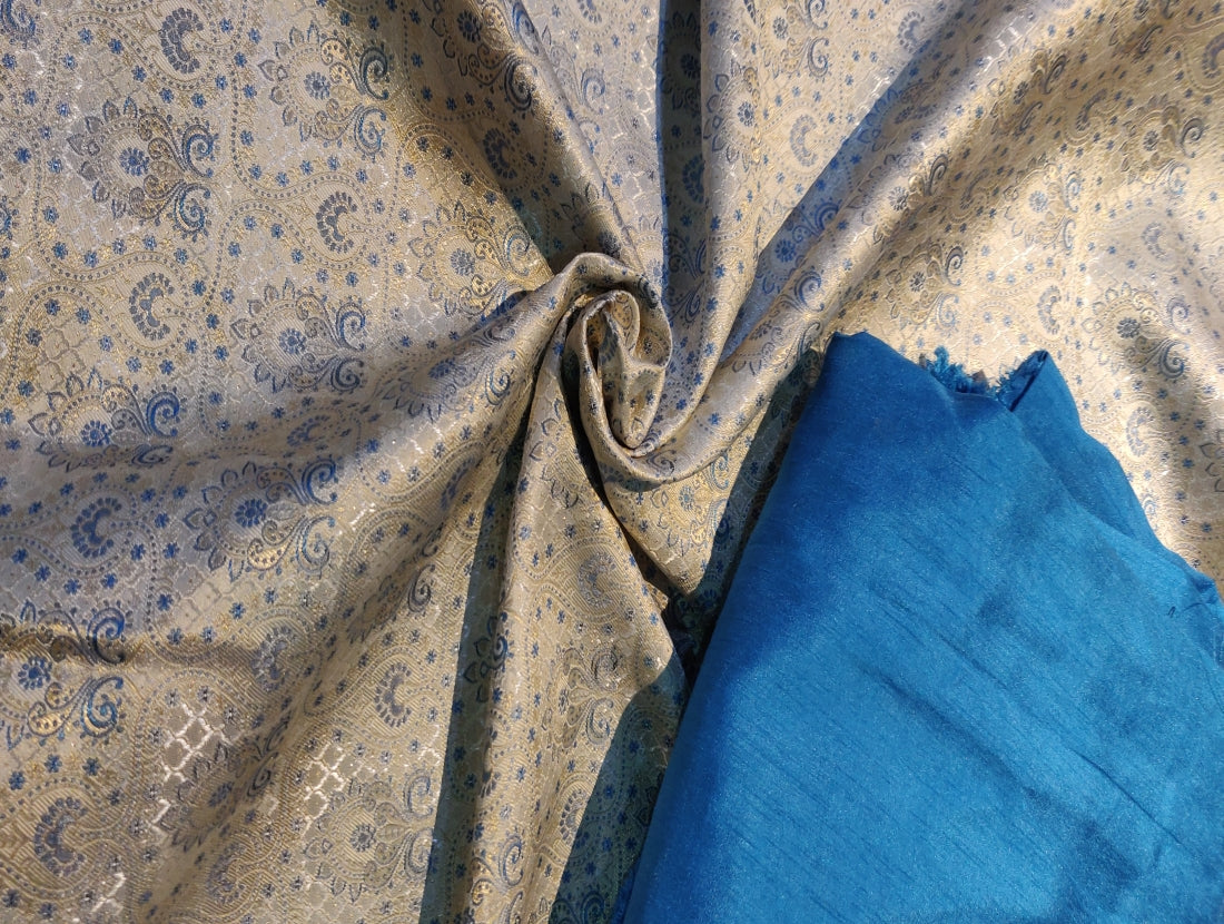 Brocade fabric blue x gold color Jacquard 60" wide BRO787[2] of each solid and jacquard