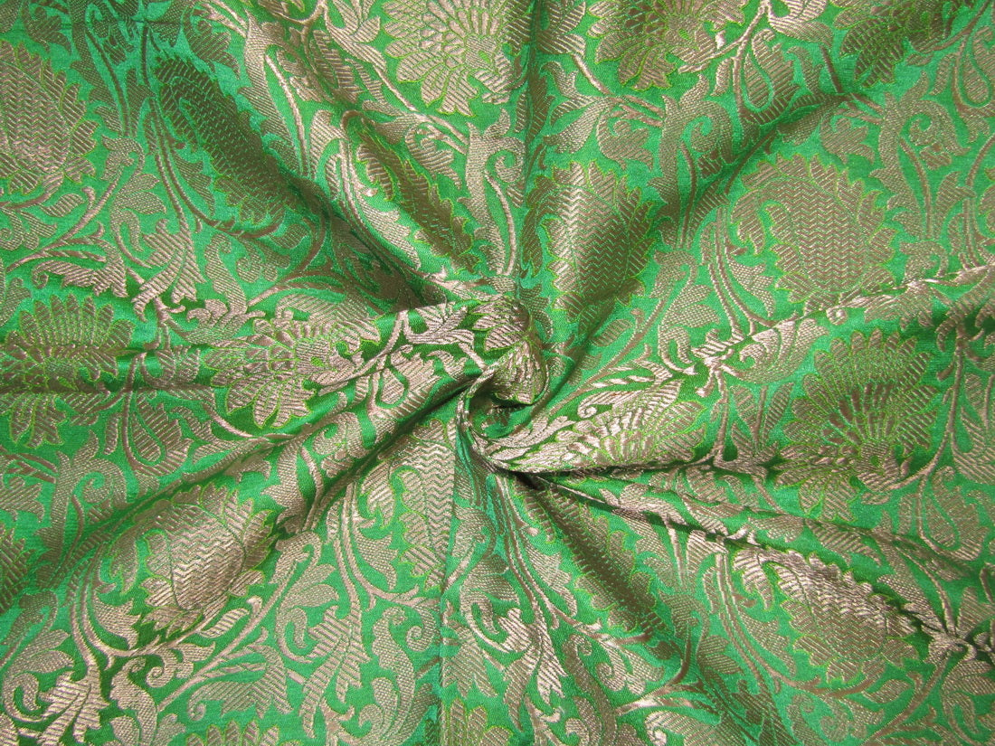 Silk Brocade Fabric Bright Hot Green & Metallic Gold color BRO191[1]