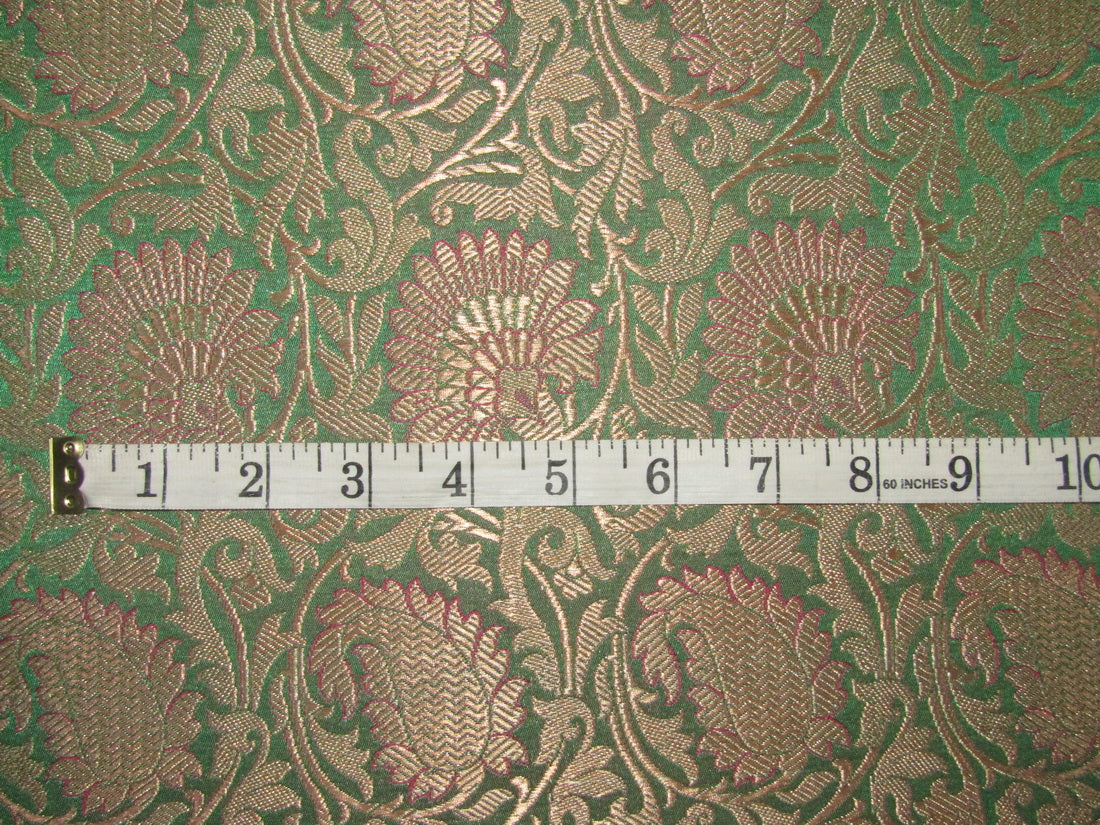 Silk Brocade Fabric Parrot Green & Metallic Gold color 44" wide BRO191[2]