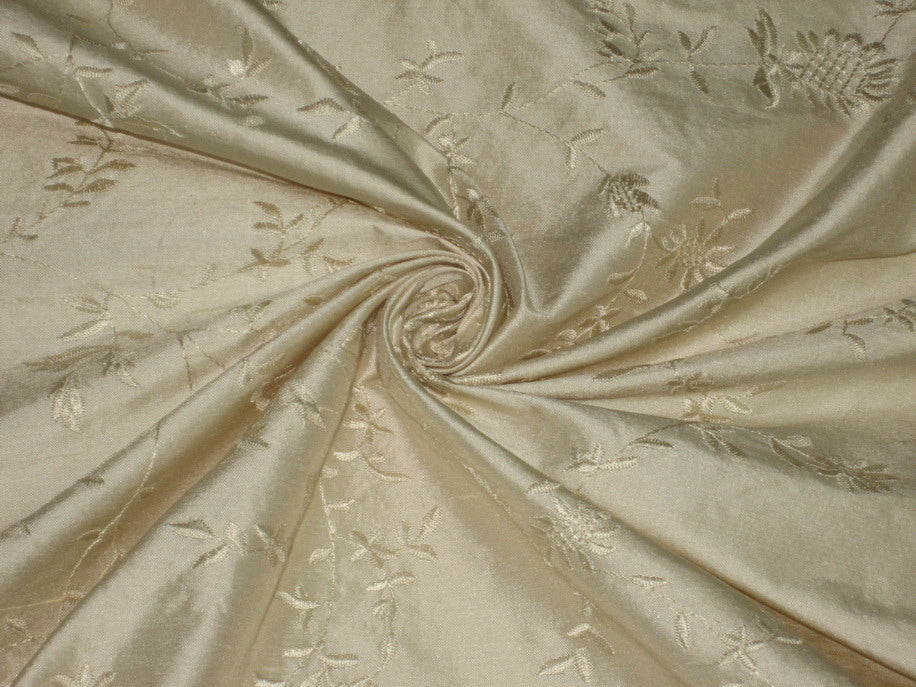 54 inches wide{137 cms} silk dupioni embroidered-champagne colour