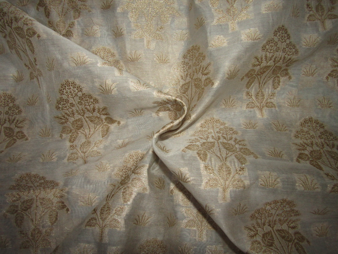 Silk Cotton Chanderi Fabric Natural ivory x metallic gold 44" wide [10265]