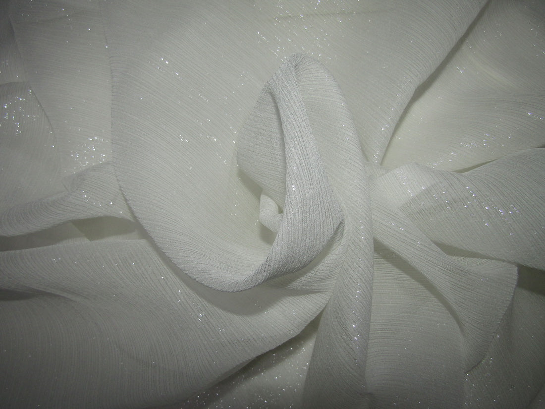 White~100% silk chiffon fabric 44" SILVER SHIMMER [10267]