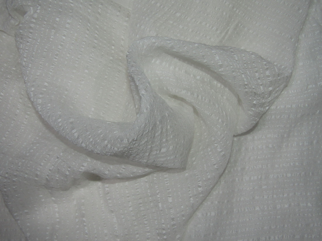 White colour 100% silk chiffon fabric 44" wide bright dobby stripe [10268]