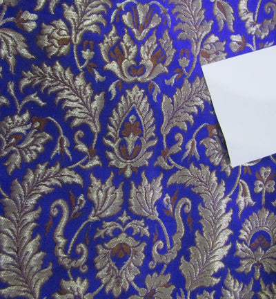 Heavy Silk Brocade Fabric Ink Blue,Brown &amp; Metallic Gold 0.65 YARDS