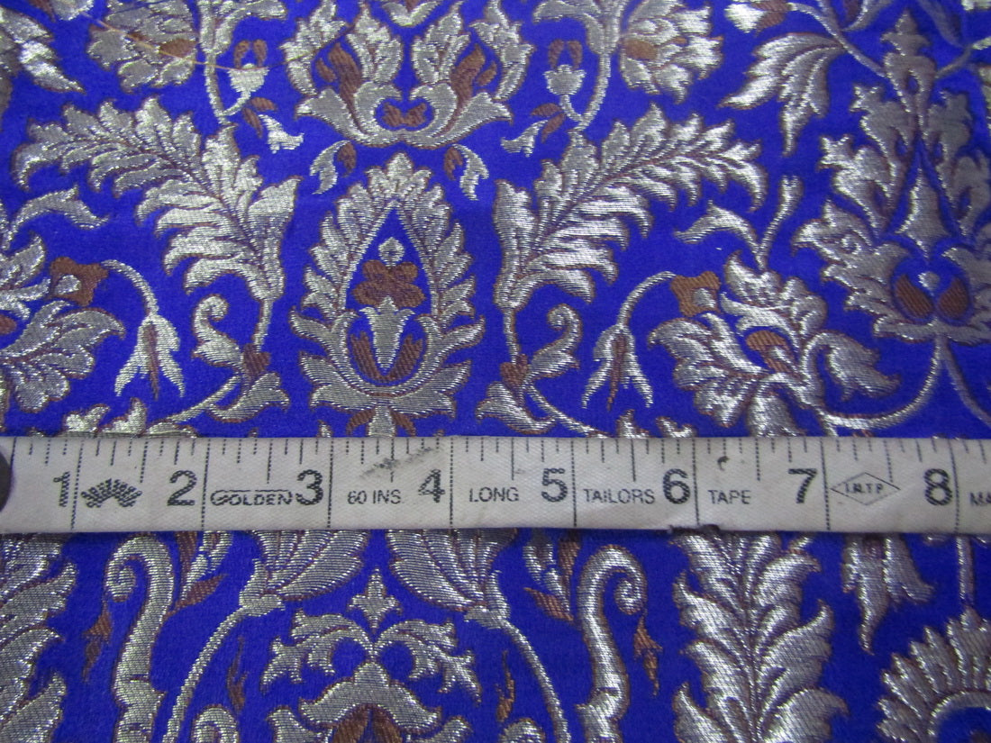 Heavy Silk Brocade Fabric Ink Blue,Brown &amp; Metallic Gold 0.65 YARDS