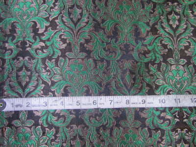 Heavy Silk Brocade Fabric Green,Black &amp; Metallic Gold 1.10 yards continuous length