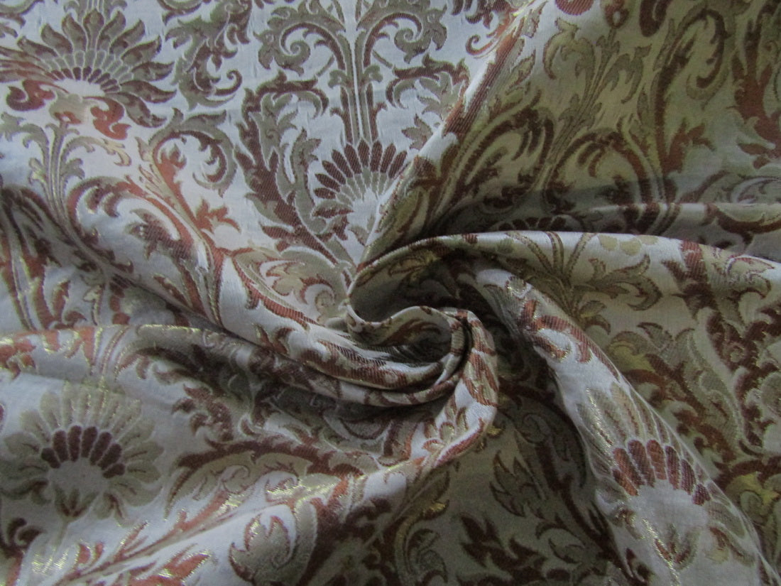 Heavy Silk Brocade Fabric ivory brown &amp; Metallic Gold 36&quot; wide