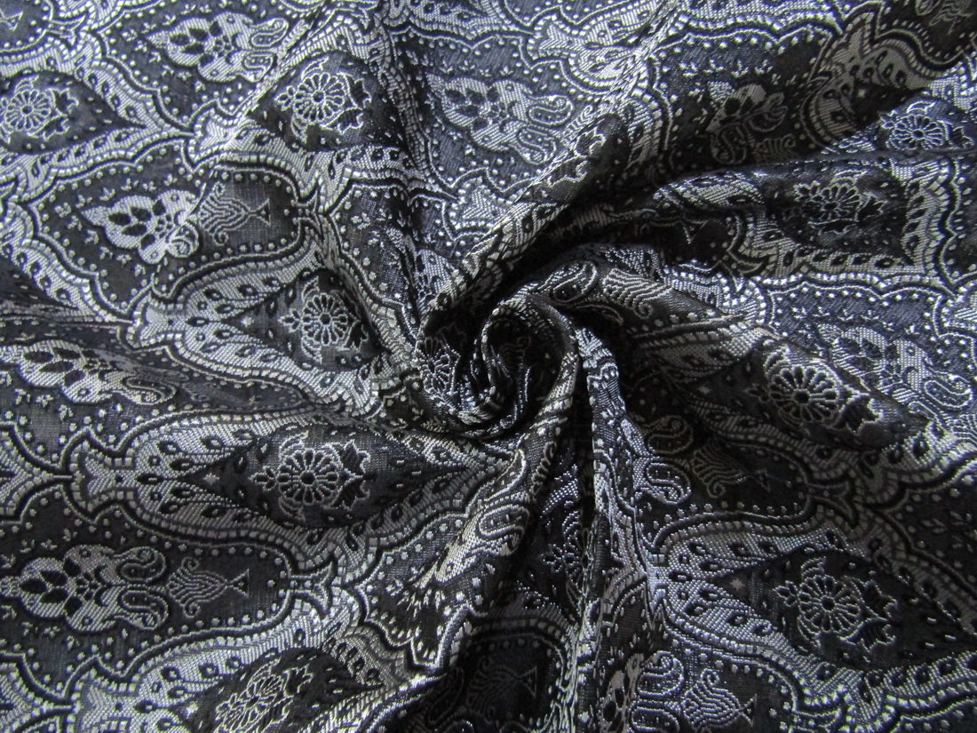 Silk Brocade Fabric Pure Black Victorian Design 44" wide BRO158[4]