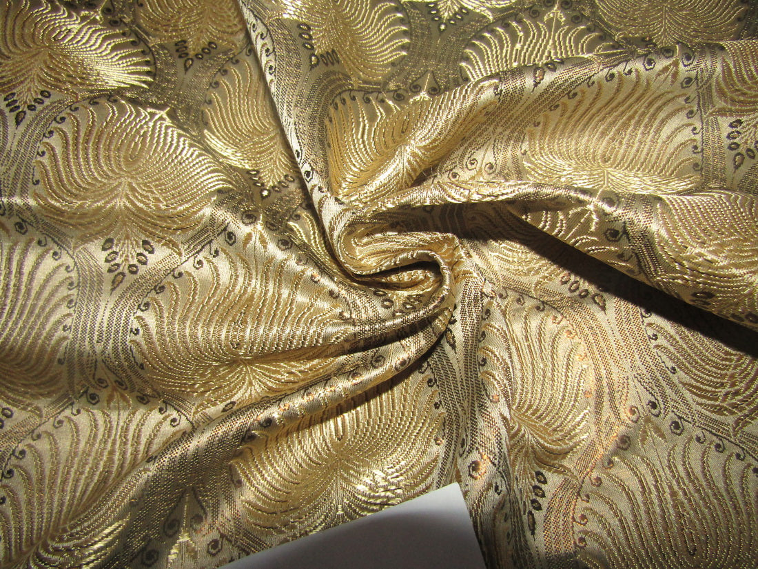 SILK BROCADE FABRIC Light Golden Beige & Metallic Copper 44" wide BRO282[3]