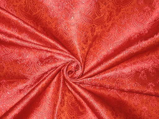 SILK BROCADE FABRIC Bright Red colour 44" wide BRO192[5]