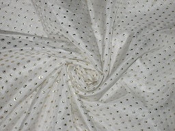 RICH IVORY COLOUR HABOTAI SILK Fabric with Gold Embossing