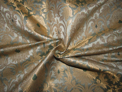 Silk Brocade fabric silver grey x metallic gold color 44" wide BRO744B[1]