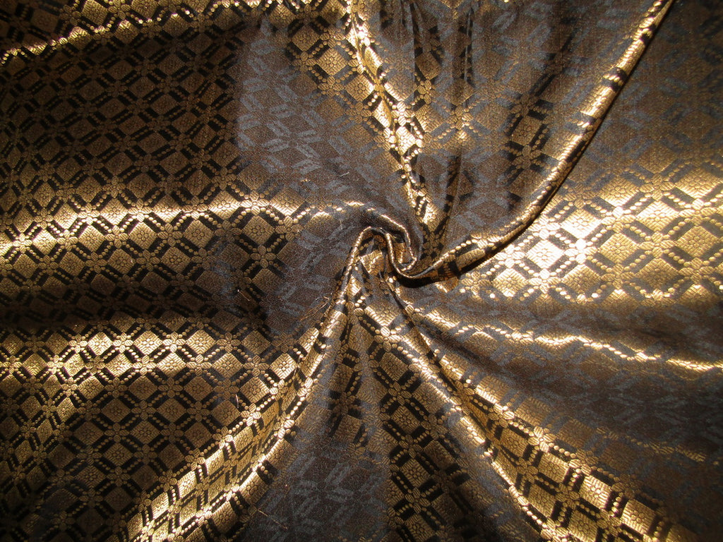 Silk Brocade fabric Black x metallic gold color 44 wide BRO776[4]