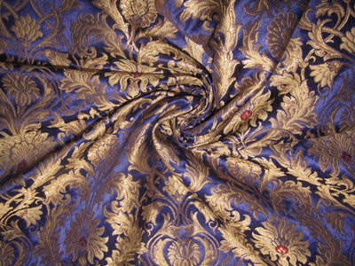 Silk Brocade KING KHAB fabric ink blue and metallic gold Color 36" wide BRO752[1]